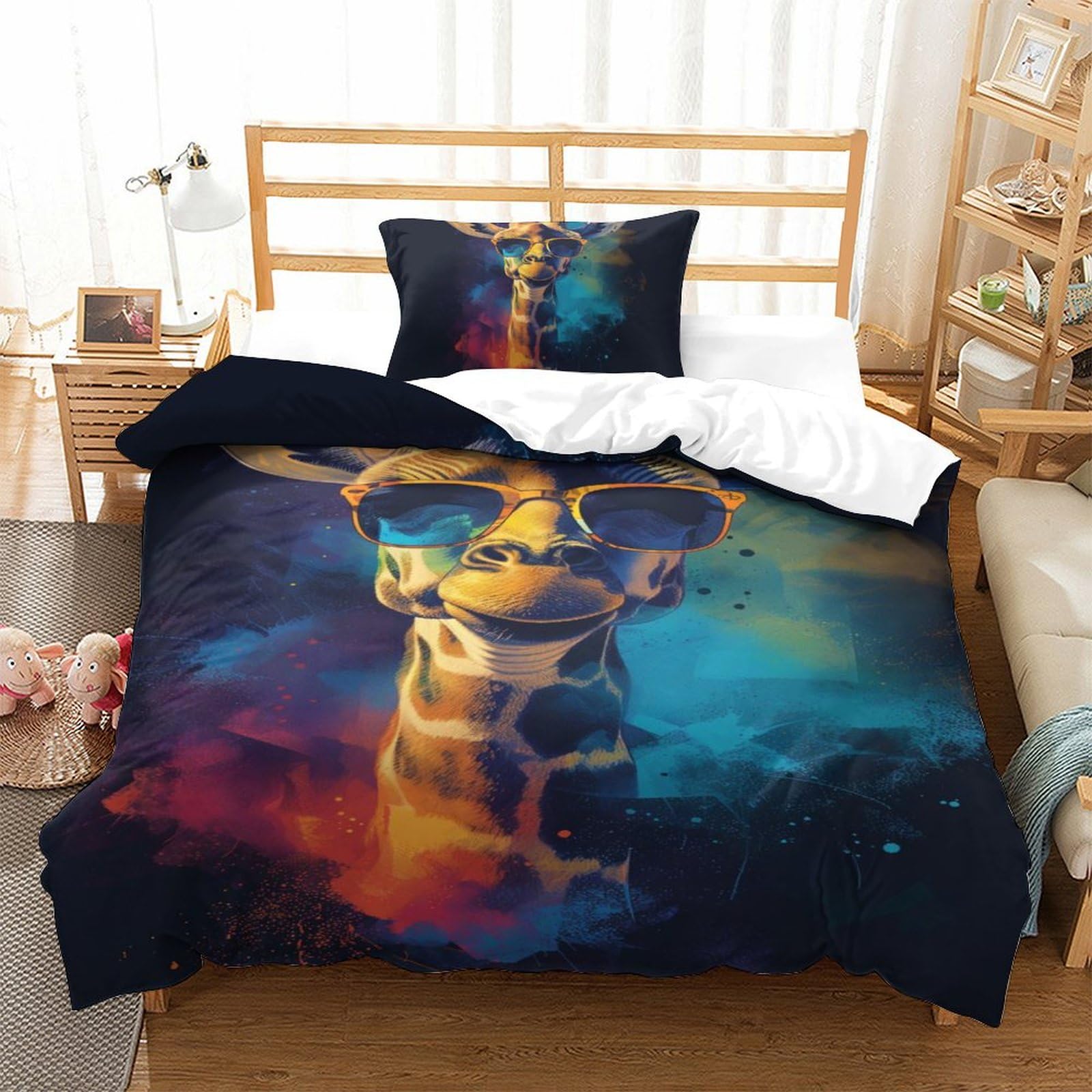 Housse de couette girafe imprimé 3D en microfibre respirante et douce single
