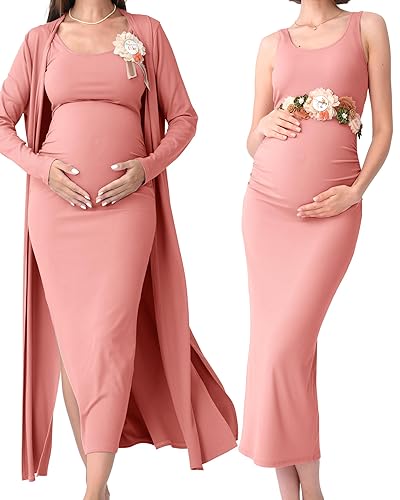 Rnxrbb 2 PCS Winter Spring Maternity Dress Cardigan Set Long