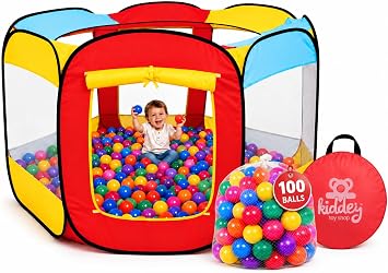 Kids Play Tent with 100 Balls Extra Large 56x50 Pop-Up Ball Pit Indoor/Outdoor Playhouse with Mesh Windows & Carry Bag