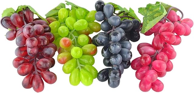 4 Bunches of Artificial Black ,Red, Green and Purple Grapes Fake Fruit Home House Kitchen Party Wedding Decoration Photography