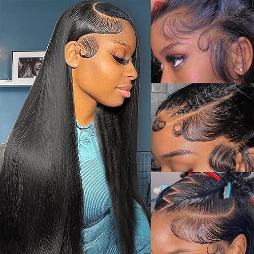 Miniatura 4 de miniask Pelucas de cabello humano con encaje frontal de 36 pulgadas, pelucas de cabello humano lacio prearrancado, densidad del 160%, pelucas de