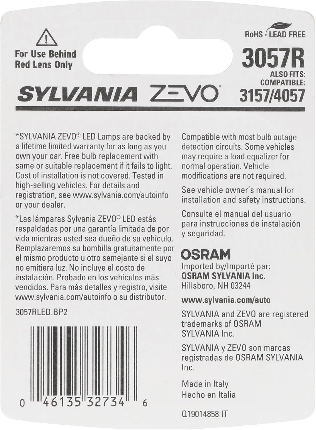 SYLVANIA 3057 ZEVO LED Red Automotive Mini Bulb, 2 Bulbs image 2