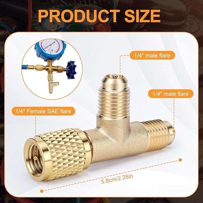Adaptador Tee de Conexión Rápida HVAC 1/4" Válvula de Latón miniatura 2