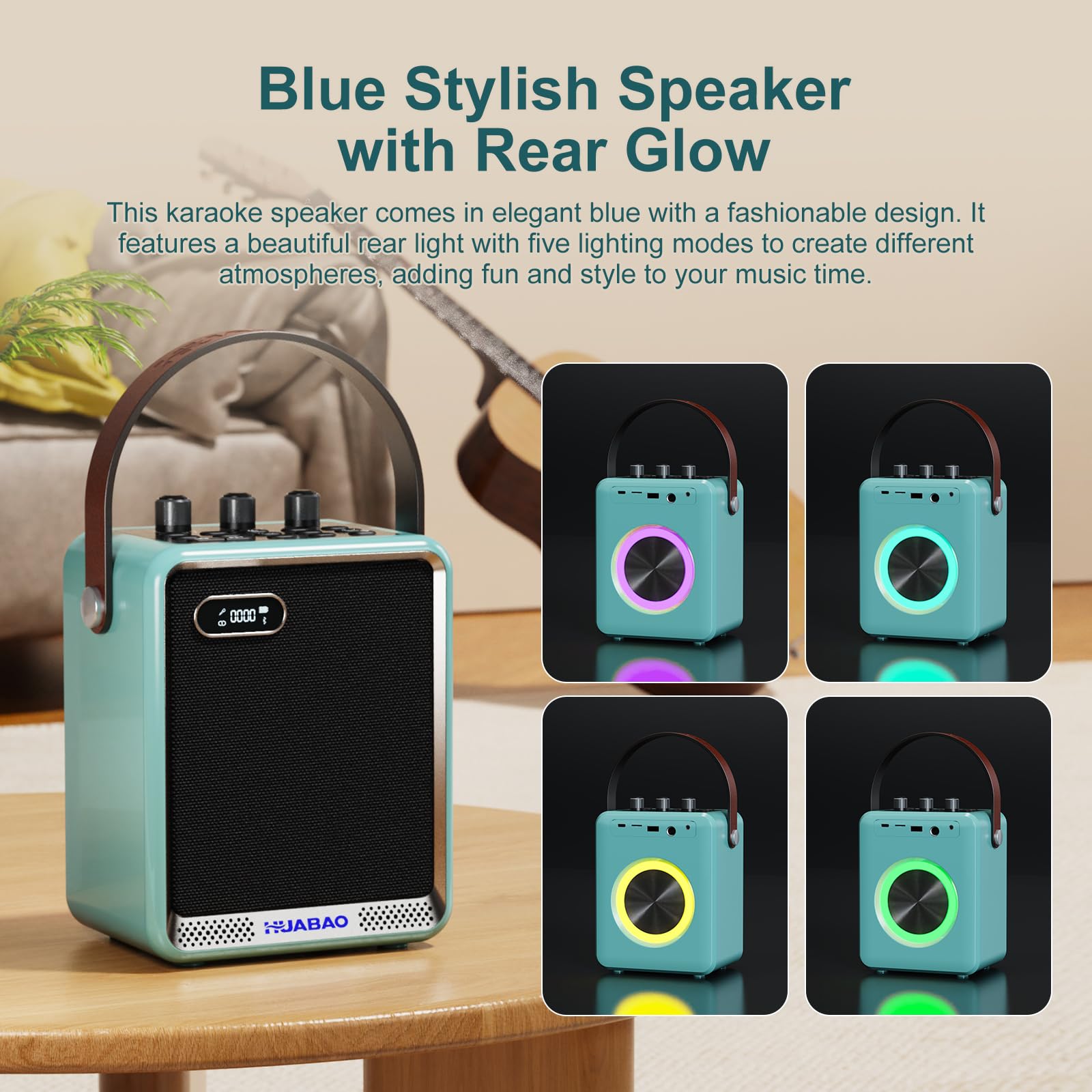Karaoke-Anlage mit 2 drahtlosen Mikrofonen, tragbarer Bluetooth-Lautsprecher mit Mikrofon, kompakter Party-Lautsprecher mit LED-Beleuchtung, 30 W Leistung, 5400 mAh, für zu Hause und im Freien