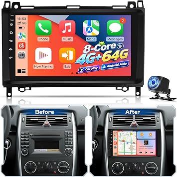8 Core 4+64G Android Car Stereo for Mercedes Benz A/B/V Class Sprinter W906 | Touchscreen Radio for W169 W245 Vito Viano W639 with Wireless CarPlay & Android Auto, GPS WiFi, DSP Audio + Rear View Camera