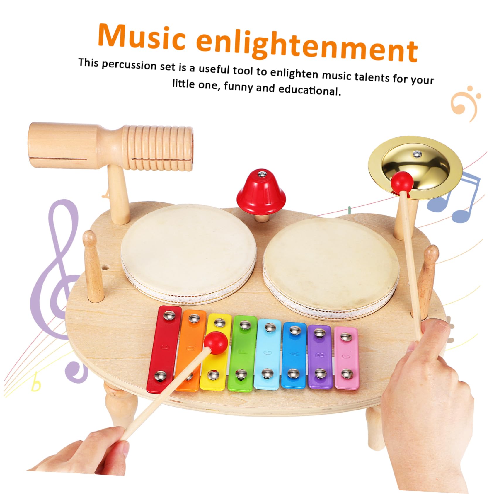 ibasenice Instrumentos de Percusión de Madera Xilófono Batería Pandereta para Música y Iluminación Herramienta Melódica de Madera Instrumentos Musicales