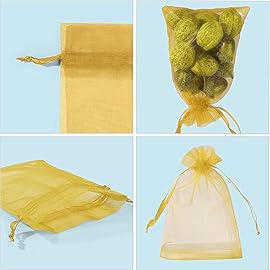 ANZNKU 100 Pack Organza Bags 5 x 7 Inch, Premium Gold Favor Bags With Drawstring, Sheer Mesh Gift Packaging for Wedding Party