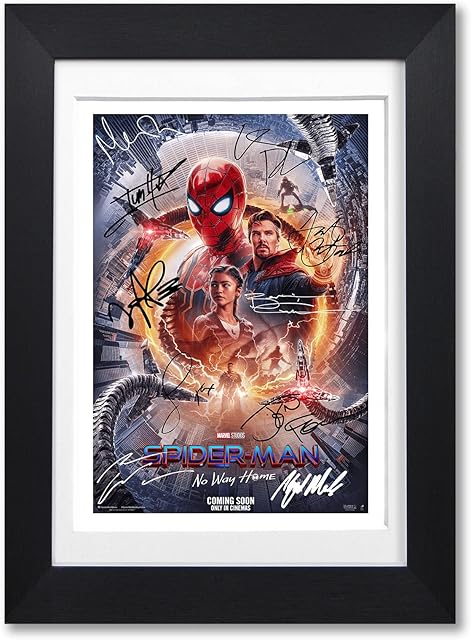 Mounted Gifts Spider-Man No Way Home Movie Cast Signed A4 Poster Photo Print Framed Autograph Gift 2021 Film Spiderman Tom Holland (A4 POSTER ONLY), Black