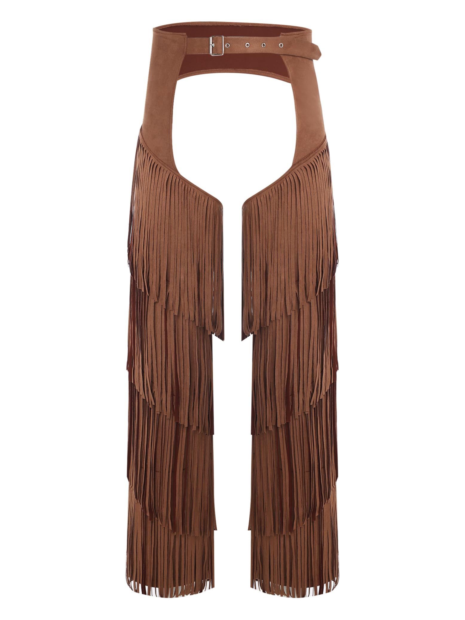 Eandarui Mens Western Cowboy Chaps Pants Adults Fancy Dress Suede Fringe Motorcycle Trouser Dark Brown M โ image 1