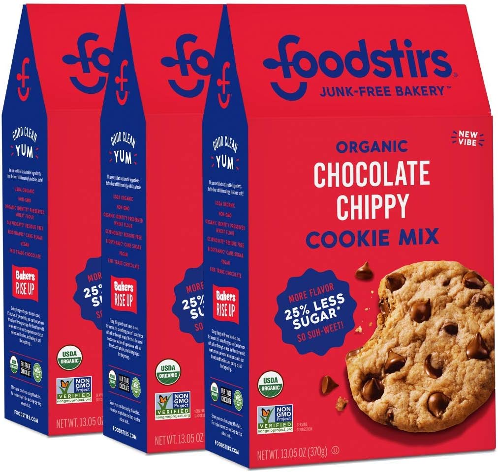 Foodstirs Junk-Free Bakery Organic Chocolate Chippy Cookie Baking Mix, 13.05 Oz | Non-GMO | Low Sugar (Pack of 3)