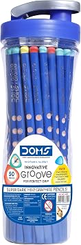 Doms Groove Super Dark HB/2 Graphite Pencils Jar Pack | 50 Pcs Pencils | Innovative Groove For Perfect Grip | Ideal for School & General Purpose | Perfect for Sketching & Drawing | Jar Pack of 1