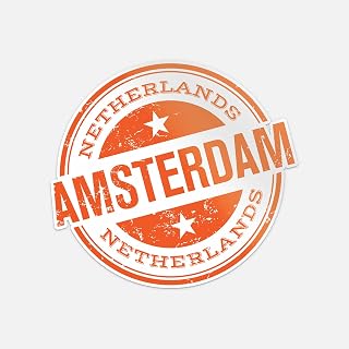 Amsterdam Netherlands Grunge Travel Stamp Sticker | Car Bumper, Laptop, Water Bottle, Wall, Window Waterproof Vinyl Decal