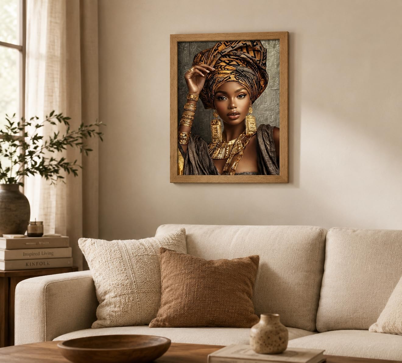 Framed African Ethnic Luxury Black Girl Portrait Canvas Wall Art image 3