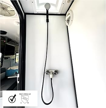 WMF Mobile Home RV Tub & Shower Faucet, Smoke Double Handles, 4 on Center, Parchment, for Travel Trailers, Campers Must Haves, Motorhomes Accessories, Farmhouse, 2 Hole Easy Install
