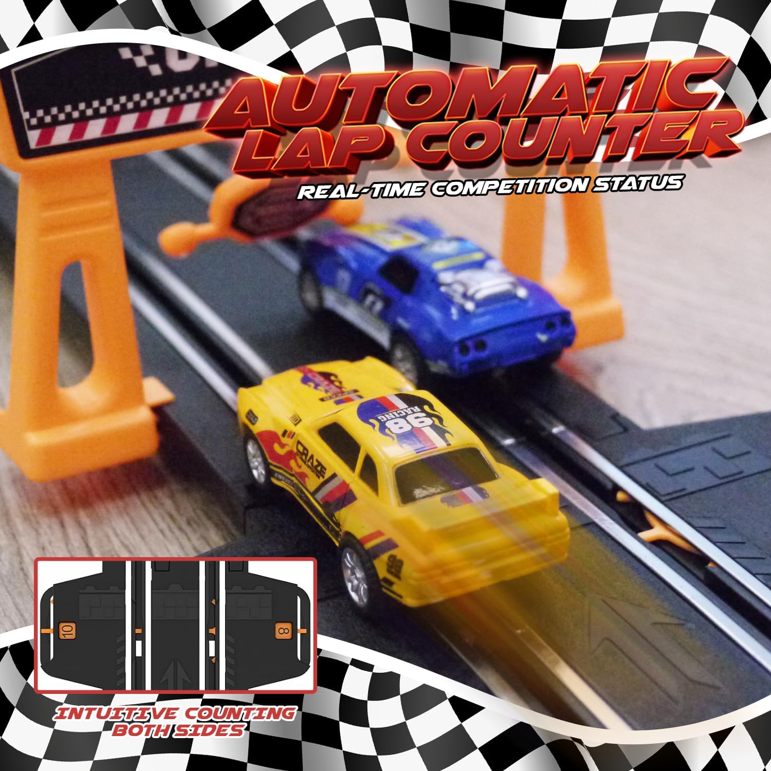 Slot Car Race Track Sets, Race Car with 4 High Speed Cars, Race Tracks for Kids Ages 4-8, Electric Slot Car Race Track Sets, Remote Control Car, Gifts Toys for Boys - 330' Raceway