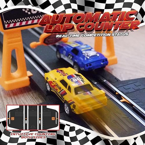 Miniatura 11 de Juego de pistas de carreras de autos con 4 autos de alta velocidad, pistas de carreras para niños de 4 a 8 años, juegos de pista de carreras