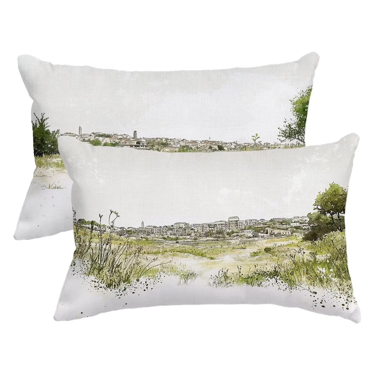 Housse coussin 60x80 exterieur impermeable | Lot de 2 taies rectangulaires en lin paysage