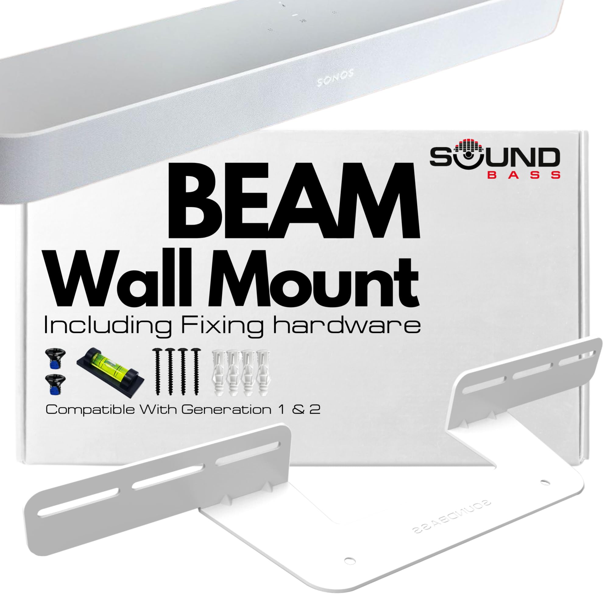 Soundbar Mount for Sonos Beam Compatible with Generation 1 & 2 Sonos Beam Sound Bar Includes All Necessary Mounting Hardware, Mounts Bracket, White