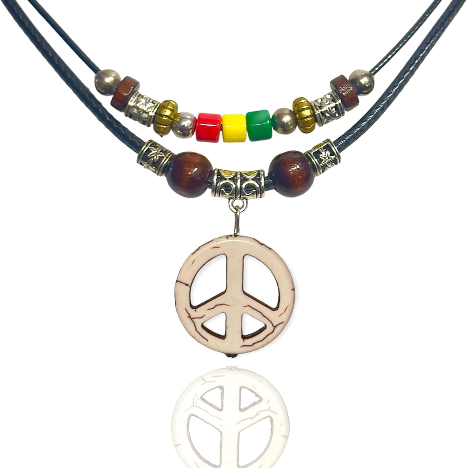 Double Layers Peace Sign Pendant Hemp Hawaiian Peace Symbol Necklace Rasta plaid Hippie Braid