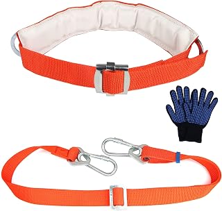 TRSMIMA Tree Climbing Safety Harness with Adjustable Lanyard, Fall Protection Belt & Work Gloves - 15KN Tension, 32-49" Waist