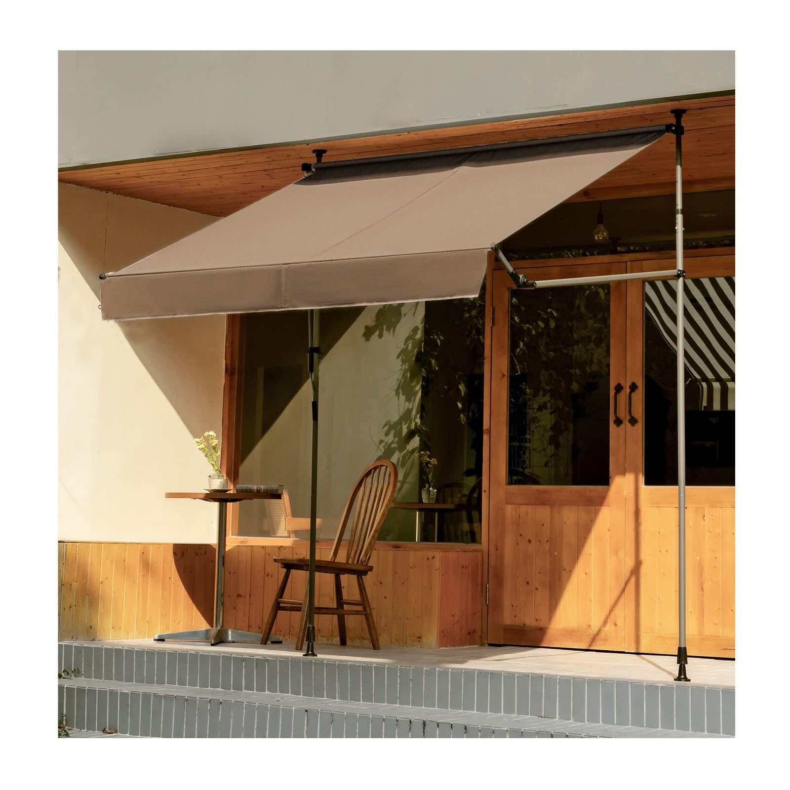 Toldo retráctil manual con manivela y lona impermeable de PU para ventanas