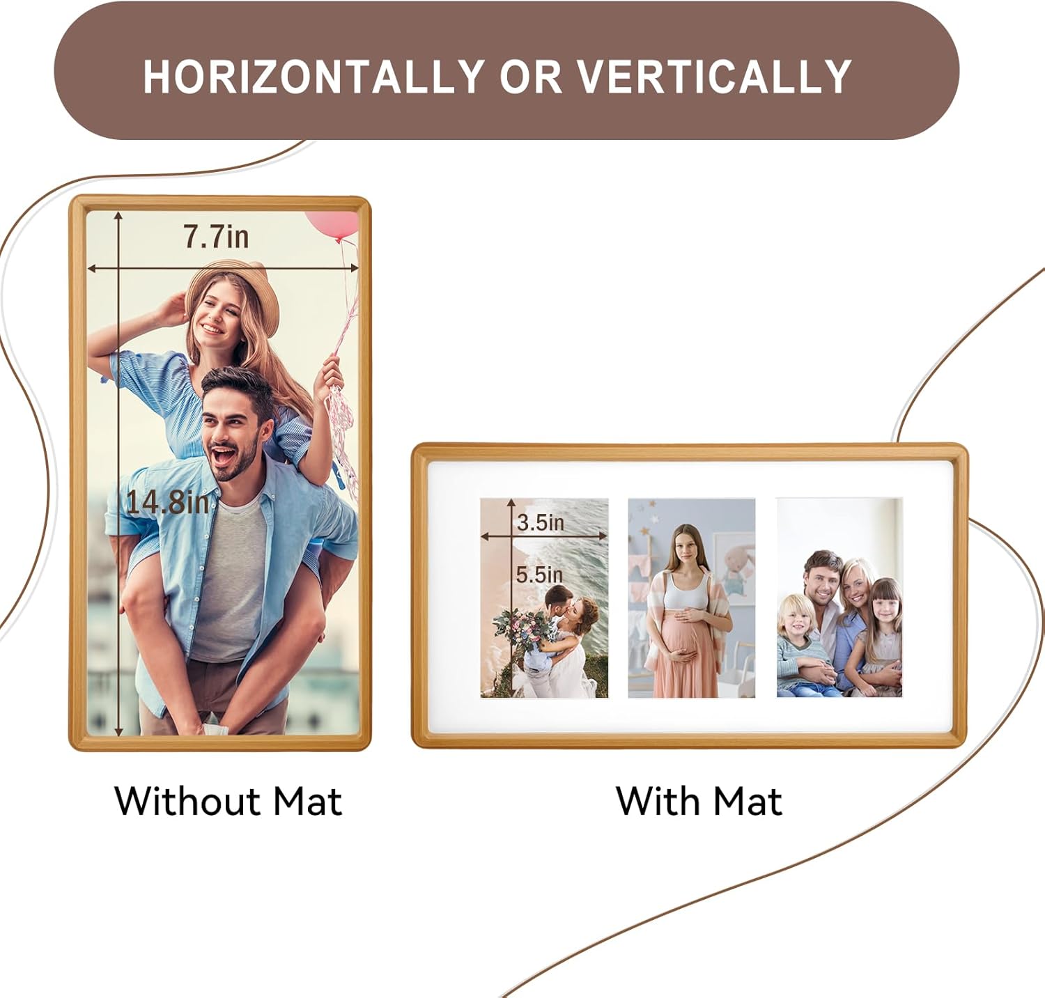 8x14 Collage Picture Frame Natural Teak Solid Wood, 4x6 Collage Photo Frame Displays 3 Photos or 8x14 (Without Mat), Wooden Frame for Tabletop or Wall Mounting Display