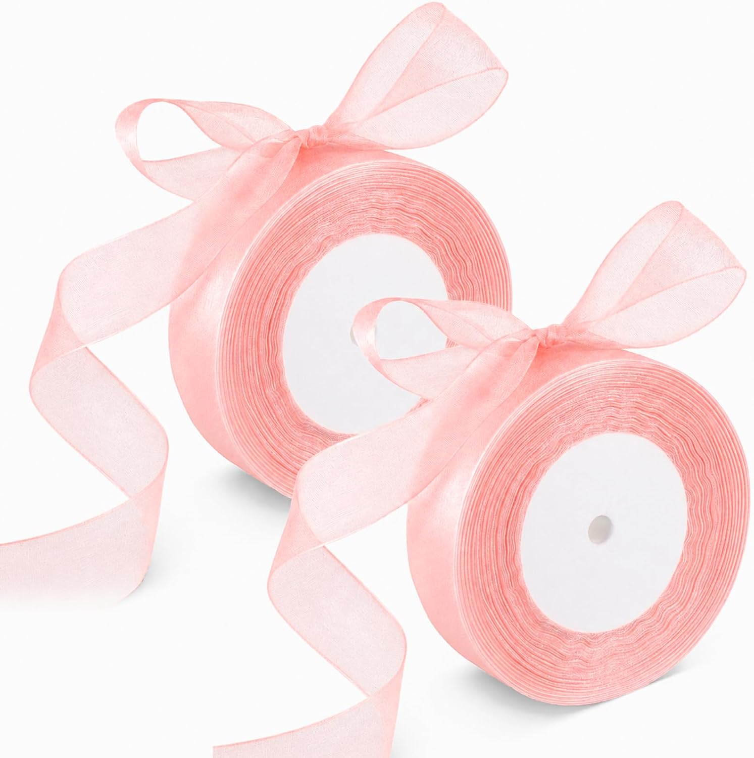 2 Rolls Light Yellow Organza Sheer Ribbon 50 Yards 1 Inch Shimmer Sheer Organza Ribbon Tulle Chiffon Fabric Ribbons for Gift Wrapping Wedding Bouquet Crafts Bowknot Gift Hair Decoration