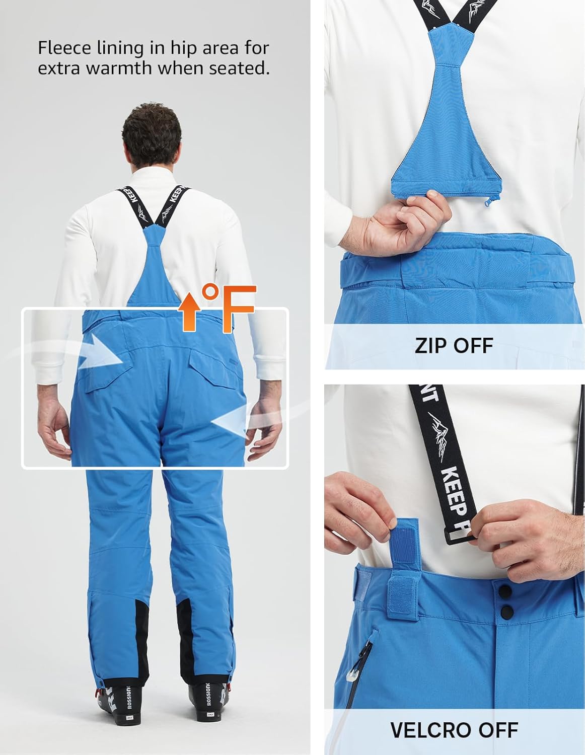 fit space Men's Insulated Ski Pants Waterproof 15,000mm Removable Suspenders Winter Snow Snowboarding Pants