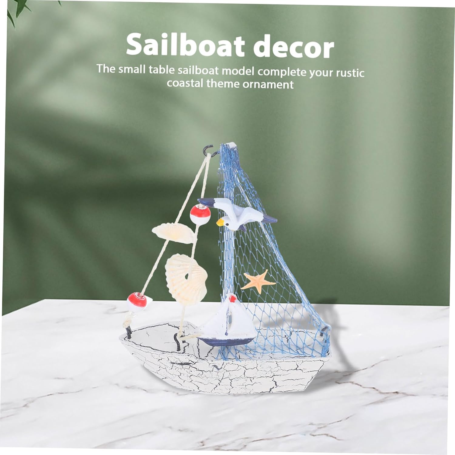 Mediterranean Wooden Sailboat Model for Tabletop Rustic Coastal Decor