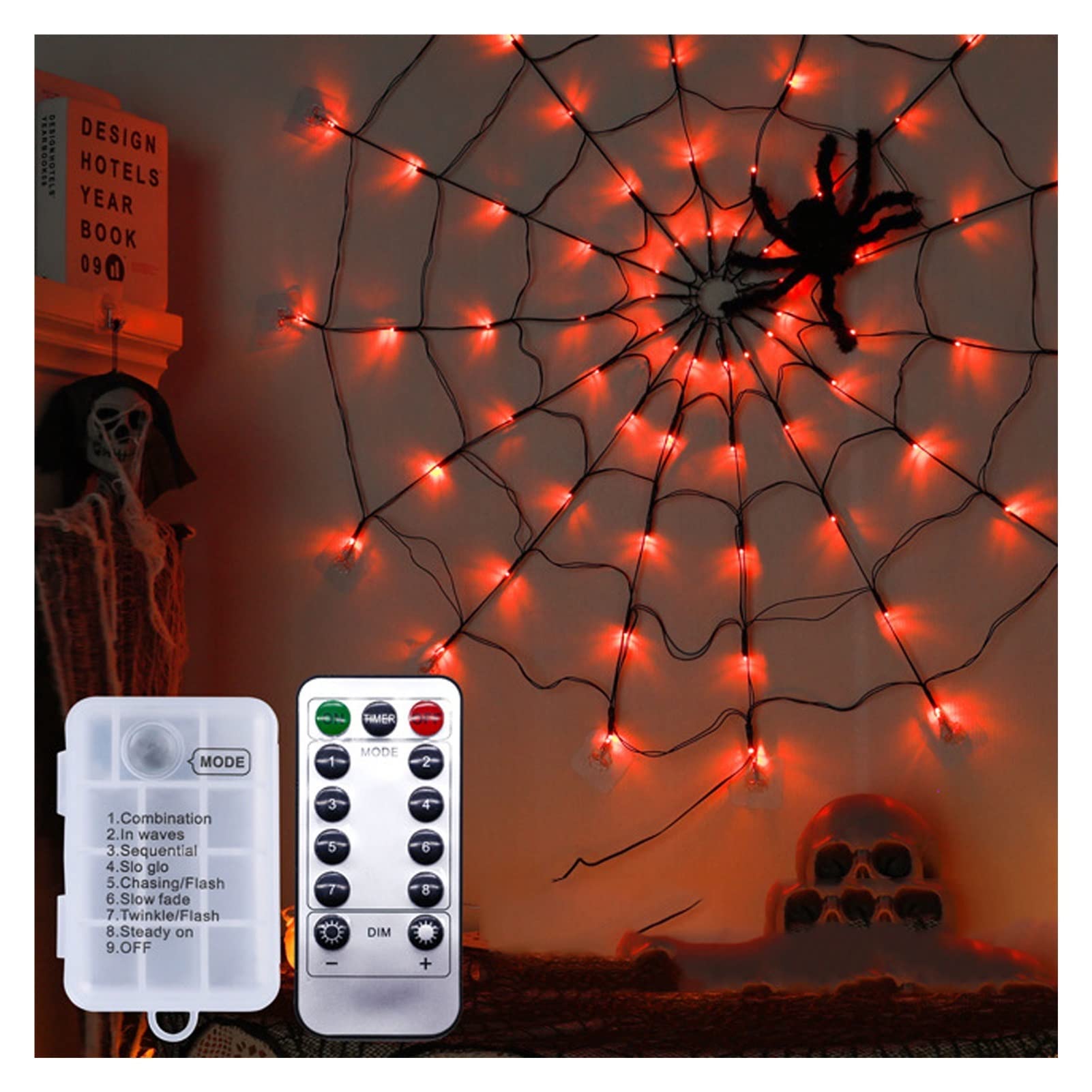Halloween LED Spider Web Lights, 8 trybów świecące Spider Web Dekoracje Halloween, Halloween Spider Web Fairy Lights, na wystrój ogrodu Nawiedzony dom