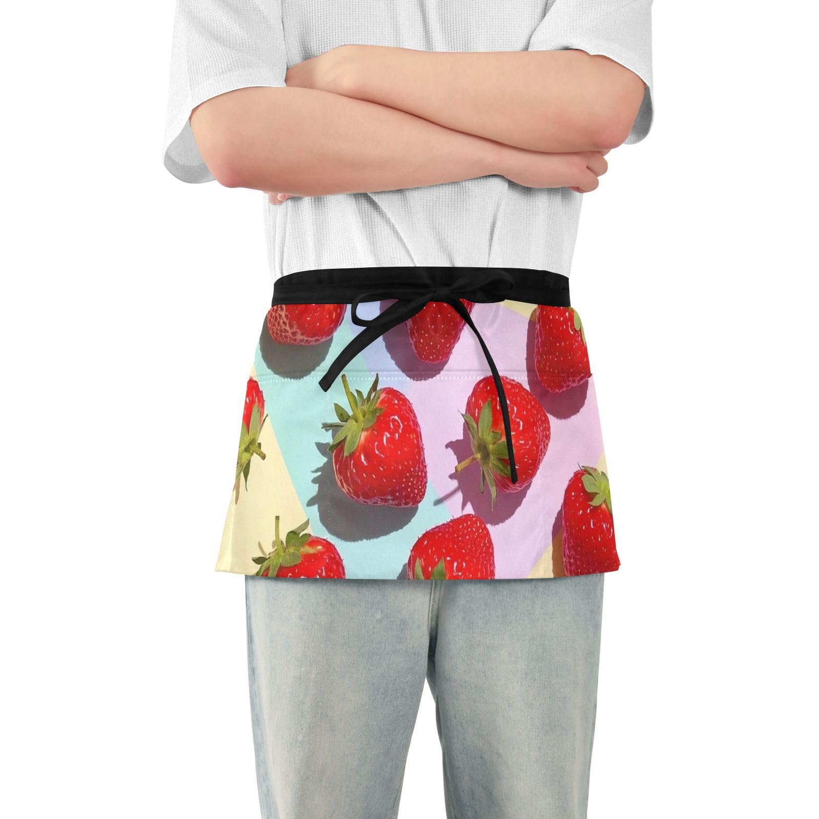 FASHON&FASCIN Server Apron with Pockets Waist Aprons Half Waitress Apron Strawberry Design for Gardening Restaurant,Multi10