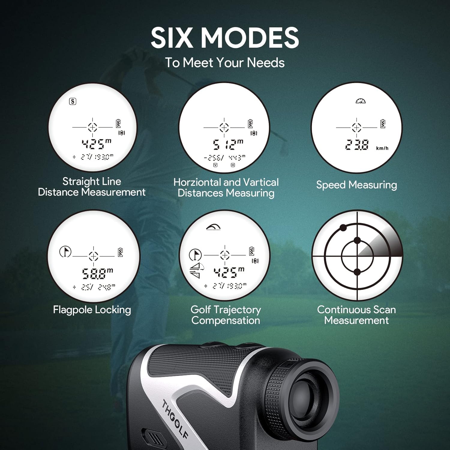 Golf Rangefinder with Slope, THGOLF 1000 Yards USB C Rechargeable Rangefinder Golfing with Flag Acquisition, Pulse Vibration and Fast Focus System, 6X Magnification, ±1 Yard Accuracy (Grey)