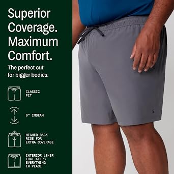 STRONGSIZE Big and Tall Athletic Shorts for Men Lined 9 Inch Gym Shorts