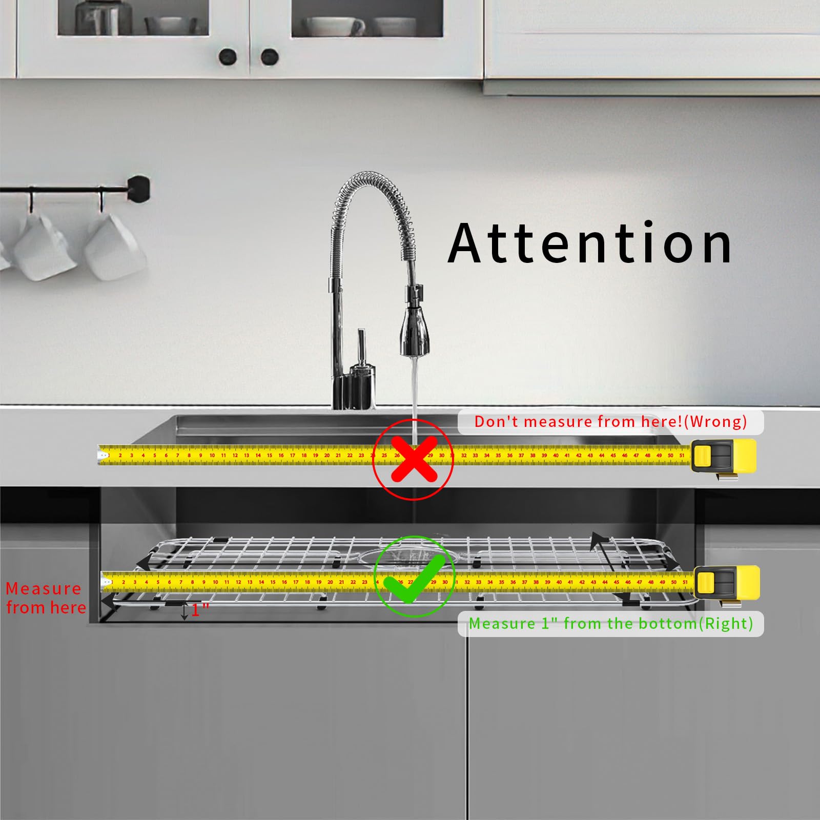 Griglia per lavello in acciaio inox e protezioni per fondo del lavello della cucina, 66 x 35,6 cm, con scarico posteriore per lavello singolo, protezioni per lavello da cucina in acciaio inox