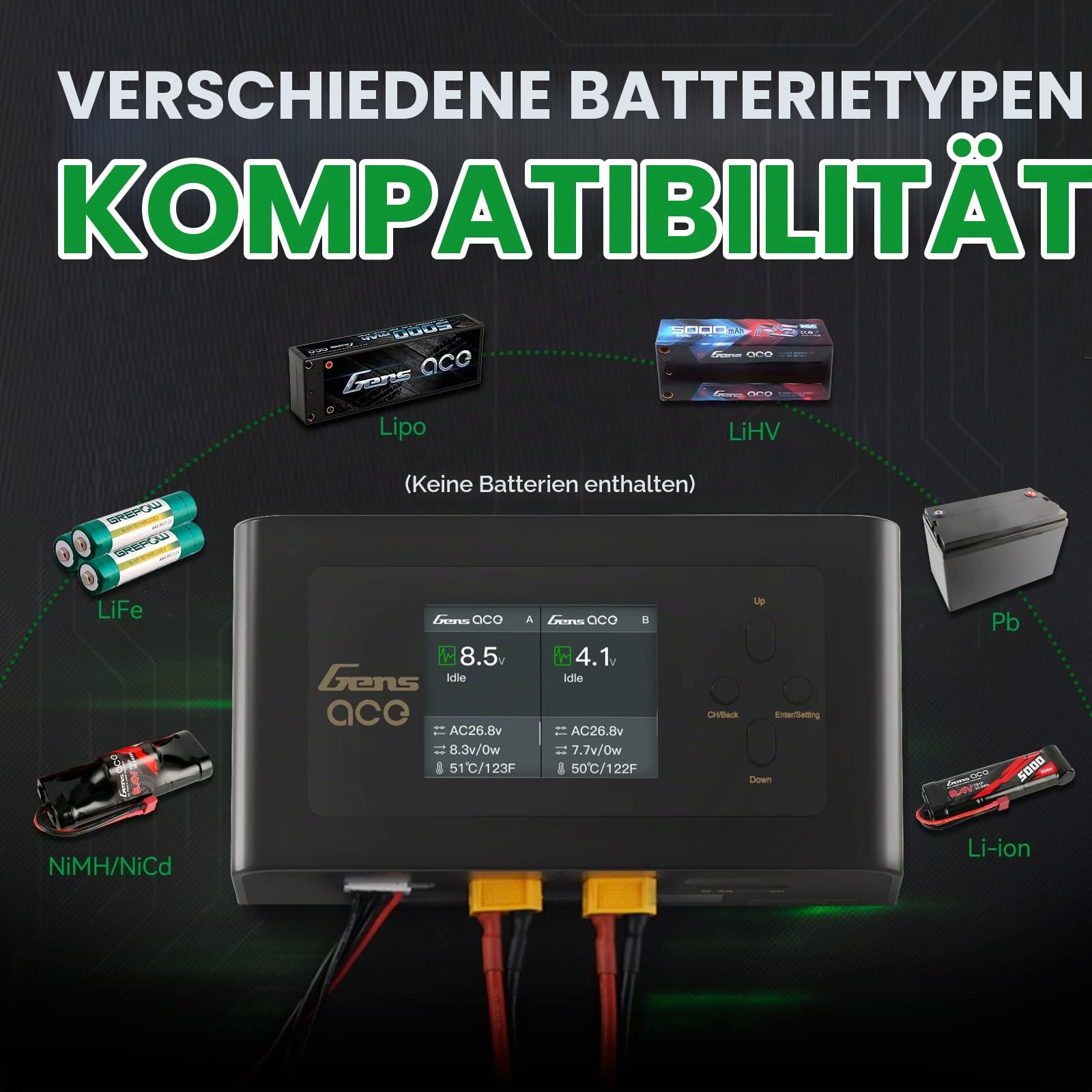 GensAce Ladegerät Imars Dual Channel AC200W/DC300Wx2 Balance Akkupack Ladegerät für Ninh/Lipo Akku (schwarz)