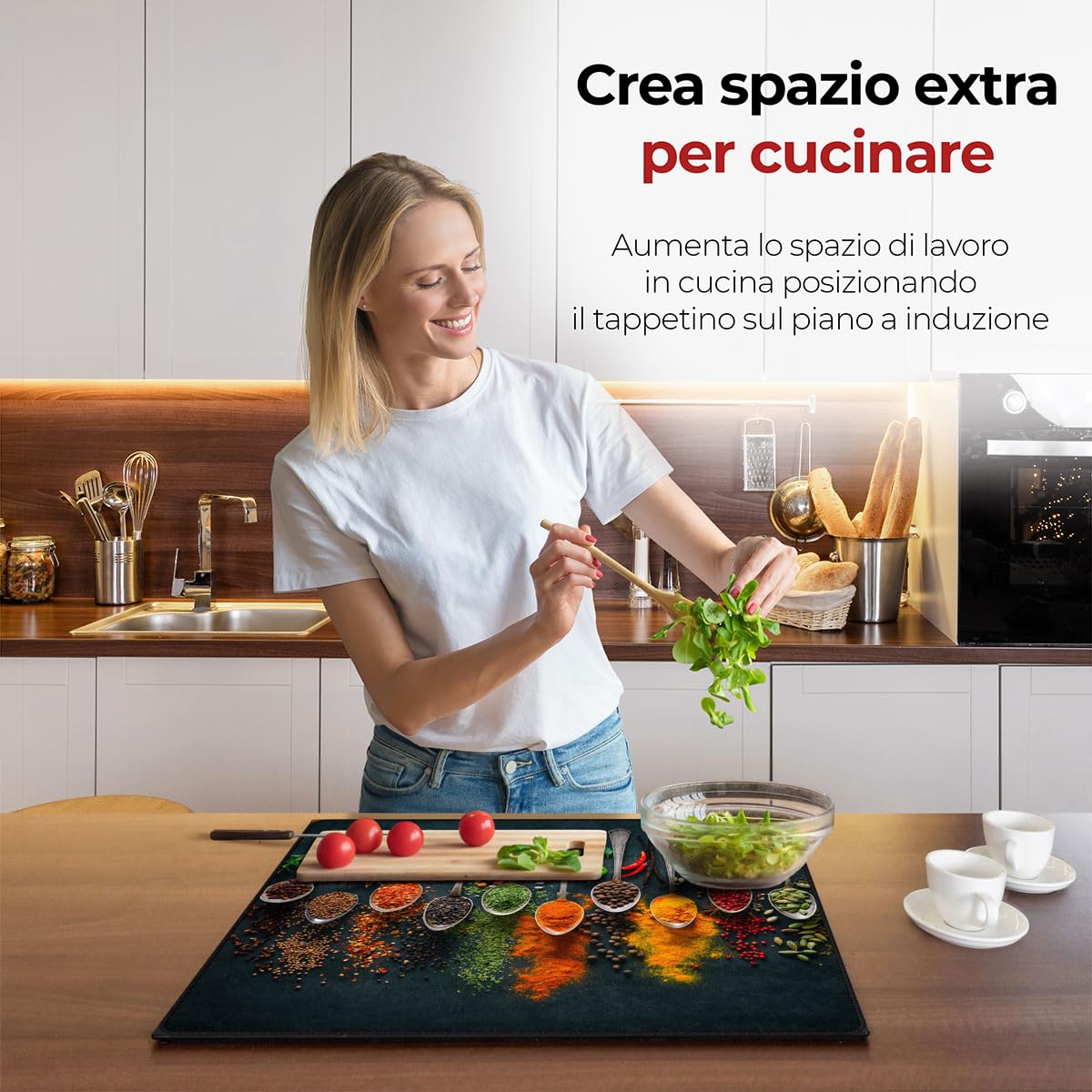 Copri Piano Cottura Induzione Cucchiai per erbe e spezie - 60x52 cm - Cucina Coprifornelli Protezione - Tappetino Protettivo per Induzione - Pannello Paraschizzi Cucina