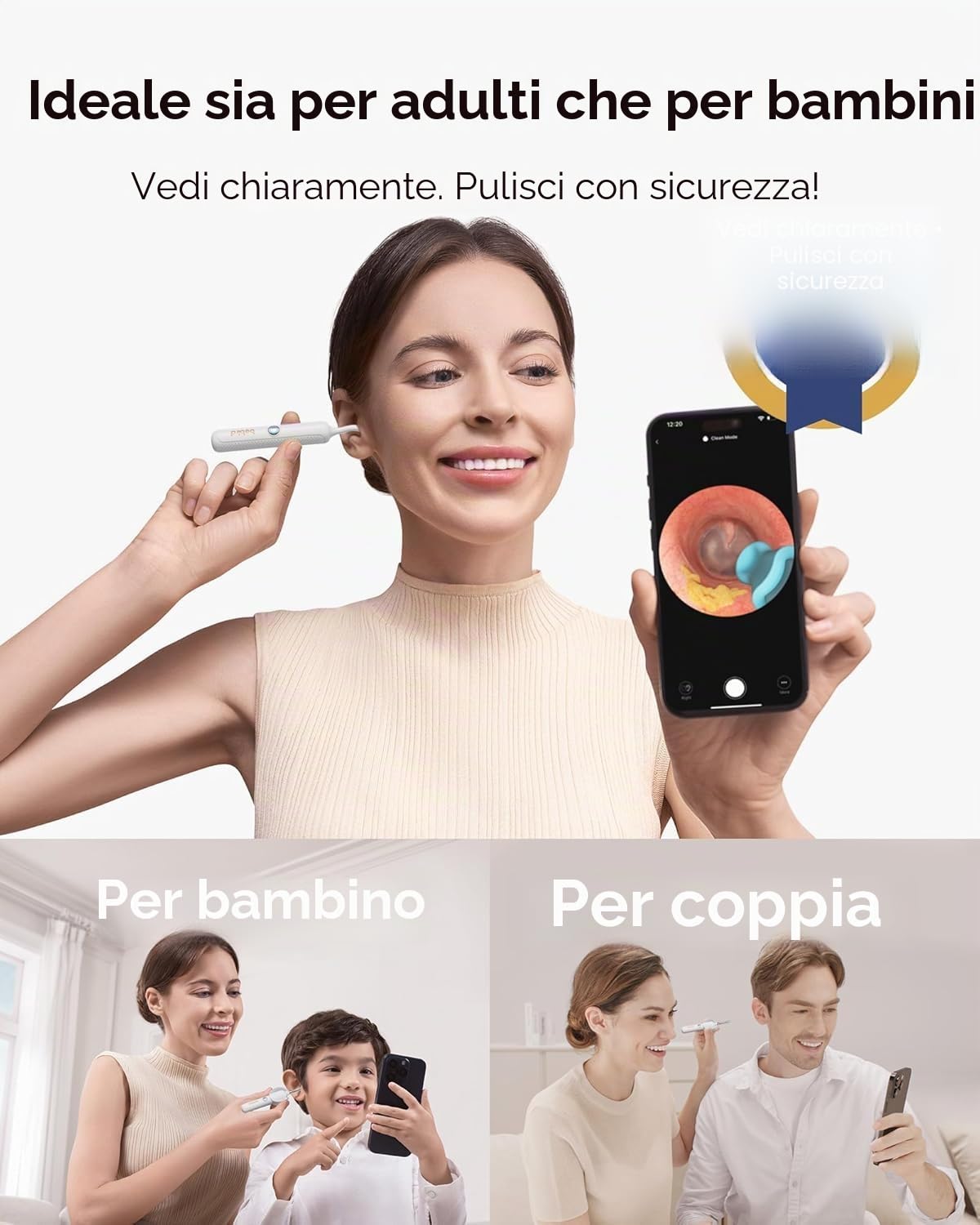 Bebird Otoscopio Digitale, 1920P HD Flessibile Pulisci Orecchie con Telecamera, Kit Rimozione Cerumeper Orecchie/Naso/Gola, Pulizia Orecchie con Pinzette, Punte Sostituibili per Adulti e Bambini
