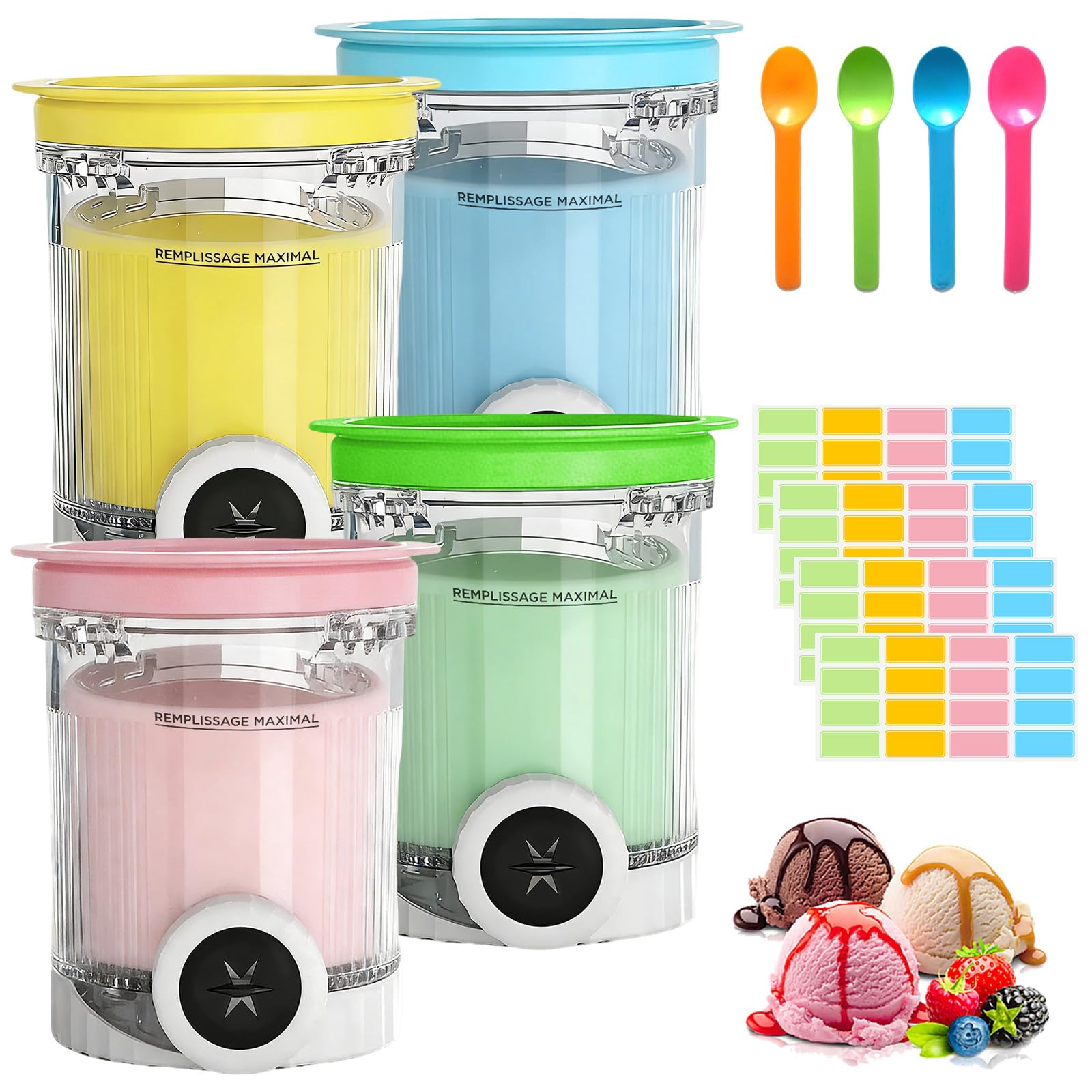 DAZZTIME Behälter für Ninja Creami Deluxe Pints,4 Stück Ersatz für Ninja Creami Deluxe Pints und Deckel,Eisbehälter für Speiseeis,Eismaschine Zubehör,Eisbehälter für Swirl NC700/NC701,BPA-frei