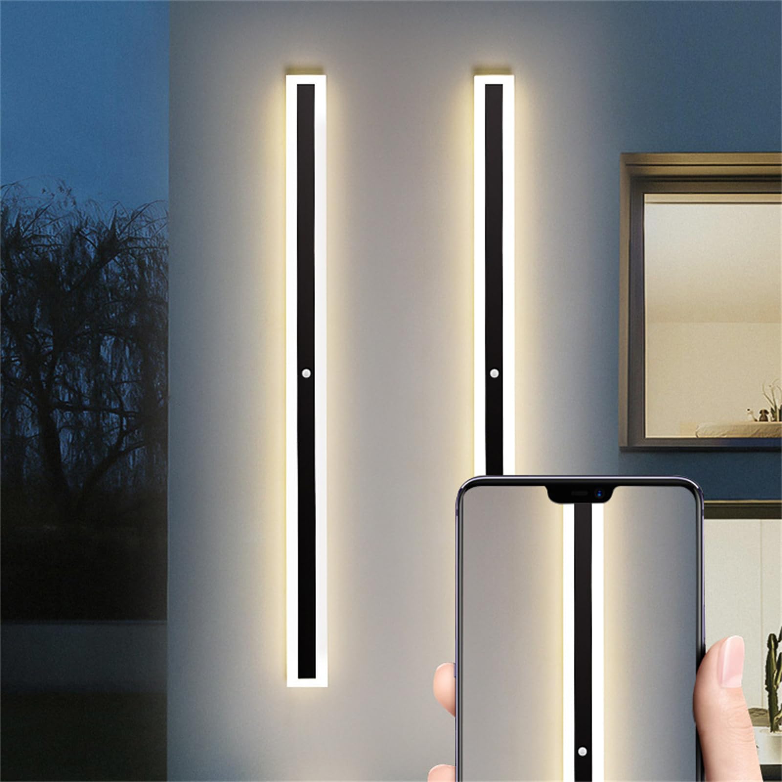 Zewnętrzna lampa ścienna LED z czujnikiem ruchu, wodoodporna IP65, czarna, nowoczesna taśma świetlna 150 cm, do przedpokoju, willi, balkonu i wnętrz, kolor naturalny
