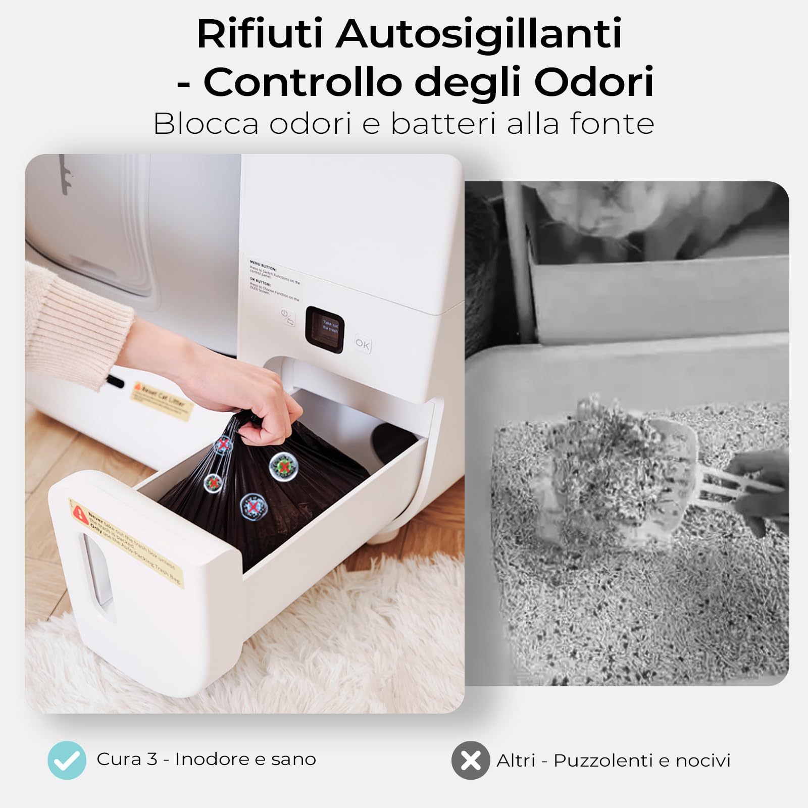 Amicura Cura3 Lettiera Gatto Autopulente Ricariche Sacchetti Biodegradabili Autosigillanti (2 Pezzi) - Compatibile Esclusivamente con Lettiera Autopulente Cura3