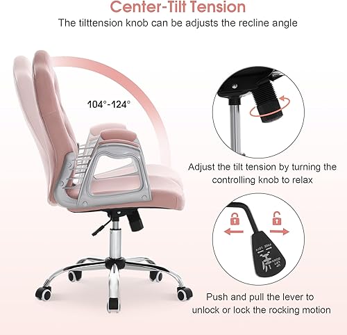 Miniatura 7 de BarberPub Silla ajustable para oficina en casa, silla de trabajo con soporte lumbar, bonita estación giratoria de uñas, ergonómica con reposabrazos,