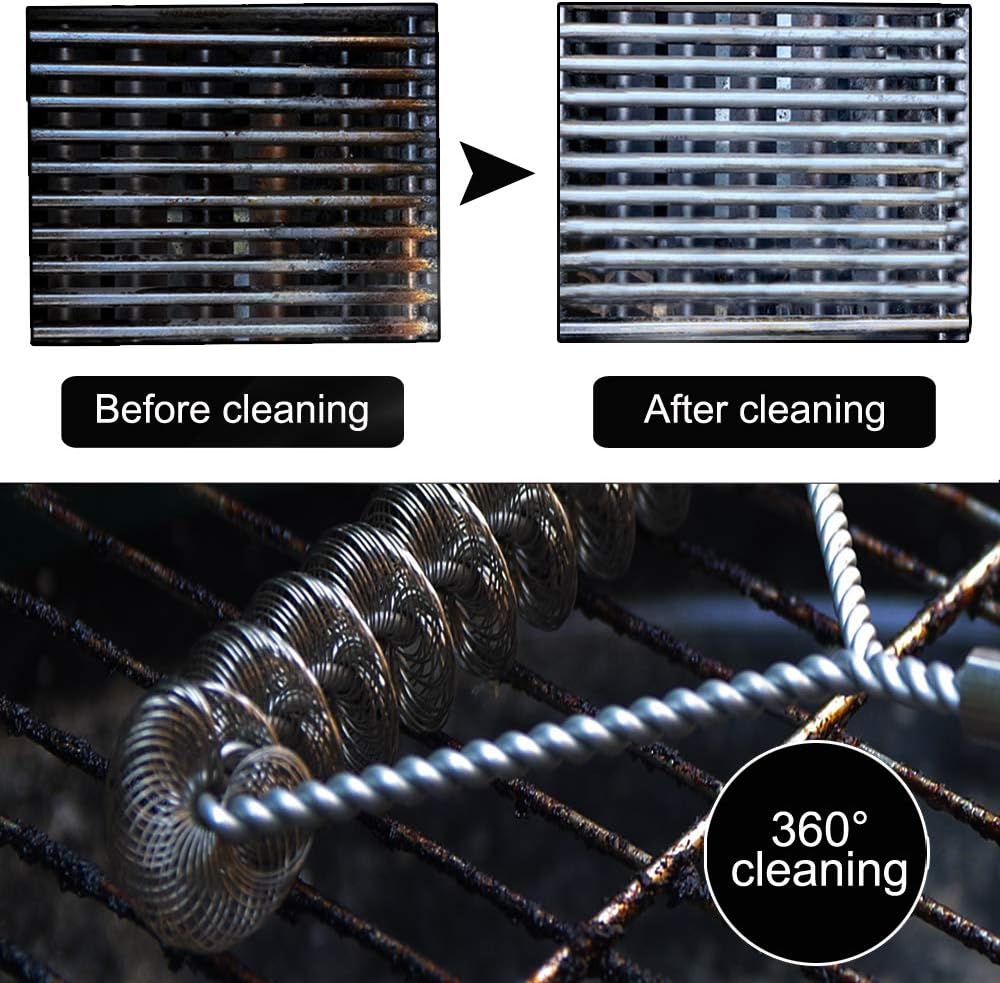 Grilljoy 4PC 3-Sided Grill Brush Set with Bag - 17.5'' Wire Grill Cleaning Brush with Safe Bristle Free BBQ Brush Head for Interchange - Exclusive Grill Brush for Gas Grill Weber Traeger - Ideal : Patio, Lawn & Garden