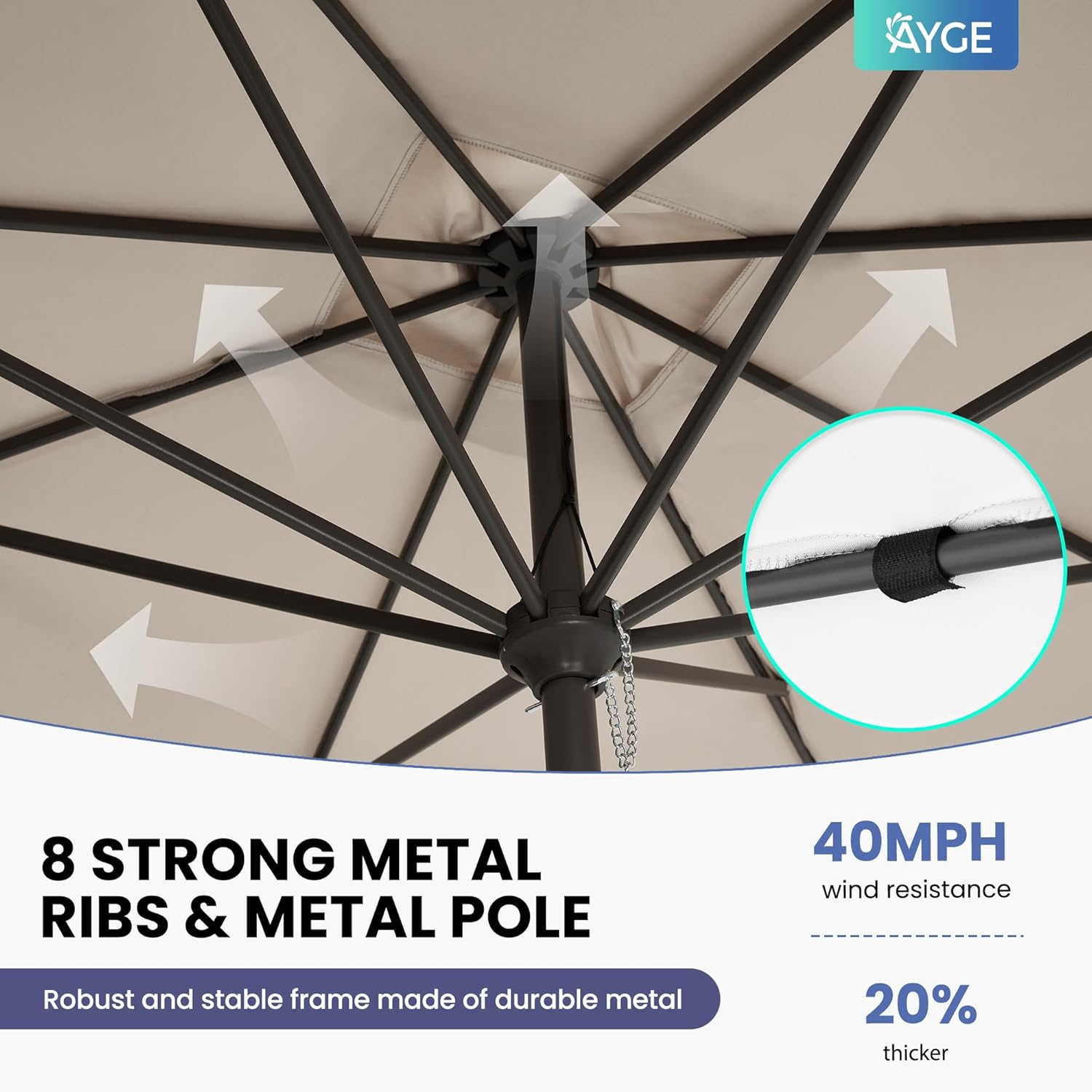Ayge 8x10FT Large Rectangular Patio Umbrella Outdoor Table Umbrella w/Crank Rectangle Market Umbrella UV Protection for Garden, Deck,Lawn,Yard & Pool, Beige