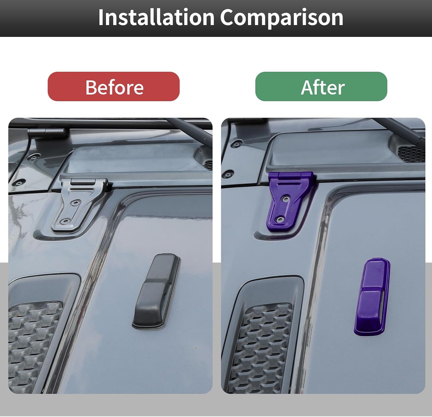 CheroCar 6PCS Car Engine Hood Hinge & Hood Hinge Cover Trim for 2018-2024 Jeep Wrangler JLJLU Gladiator 2-Door and 4-Door (Purple)