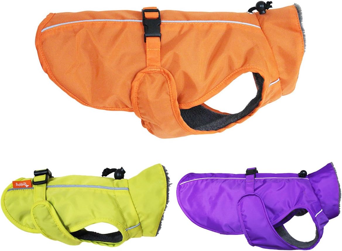 Ondoing Dog Fleece Lined Raincoat Puppy Slicker Winter Poncho Waterproof Orange Warm Medium