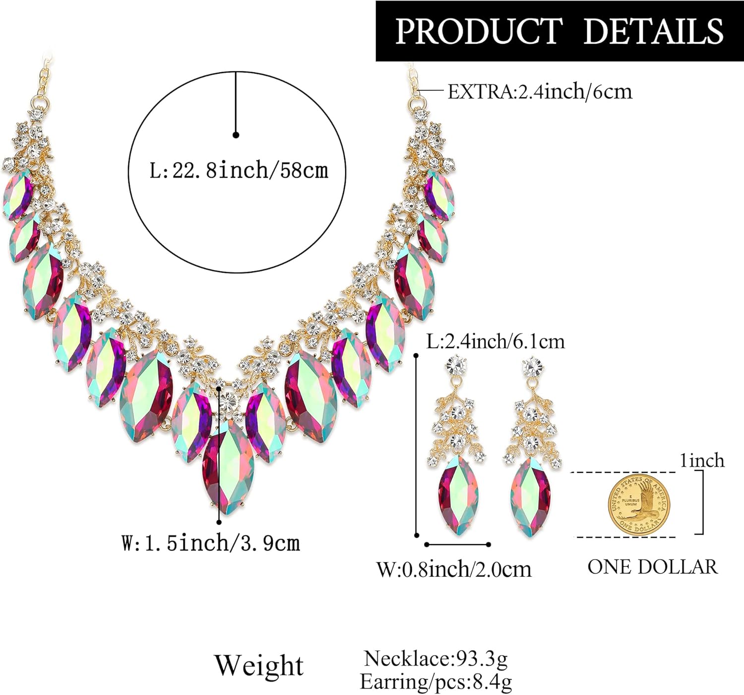 BriLove Statement Wedding Jewelery Set Shiny Gorgeous Crystal Marquise Cluster Necklace Earrings for Women's Bridal Party Prom Accessories