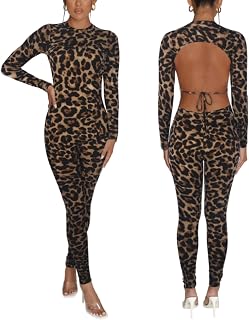 Hafailia Women's Backless Jumpsuit Long Sleeve Bodycon Romper