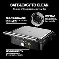 Vista 5 de OSTBA Panini Press Grill with Adjustable Temperature, 4-Slice Indoor Grill, 180° Open Sandwich Maker with Drip Tray, Non-Stick Plates, Stainless