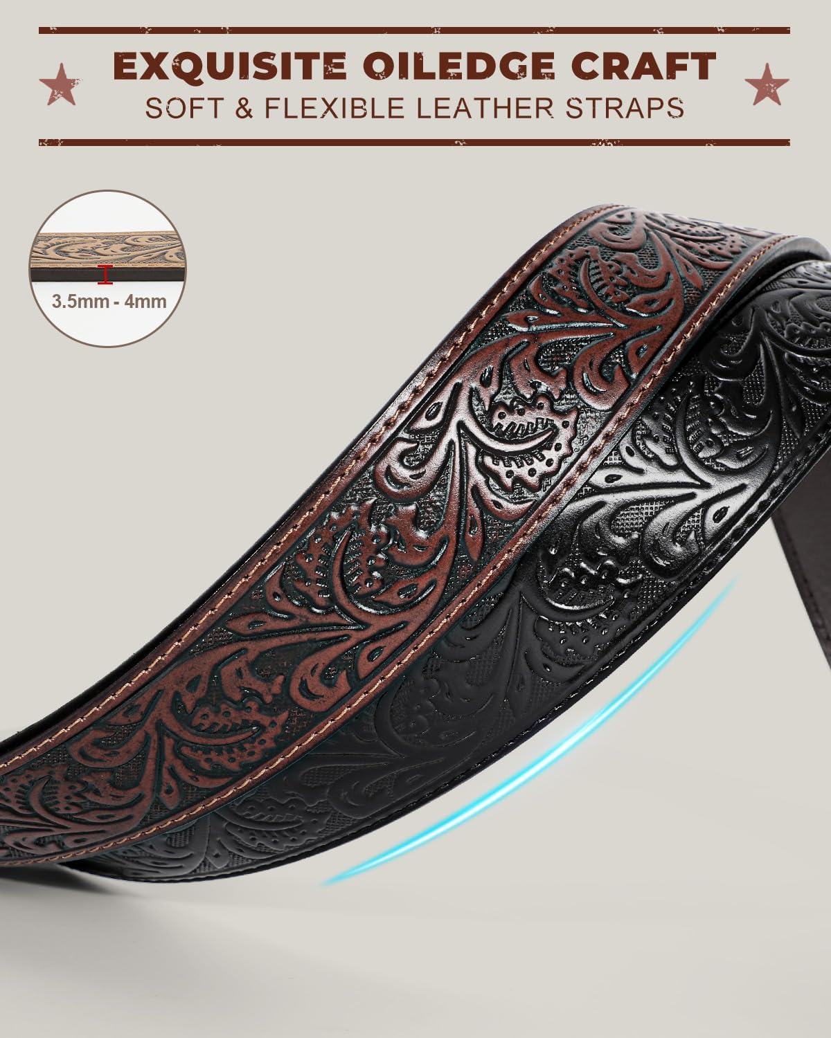 BELTROAD 2 Pack Western Leather Belt Strap for Men Women Cowboy Cowgirl Leather Mens Belts for Jeans Gift Belt without Buckle - Image 4