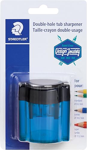 Miniatura 4 de STAEDTLER Sacapuntas de metal de doble agujero con bañera ovalada, sacapuntas manual para lápices regulares y grandes, lápices de maquillaje, 2
